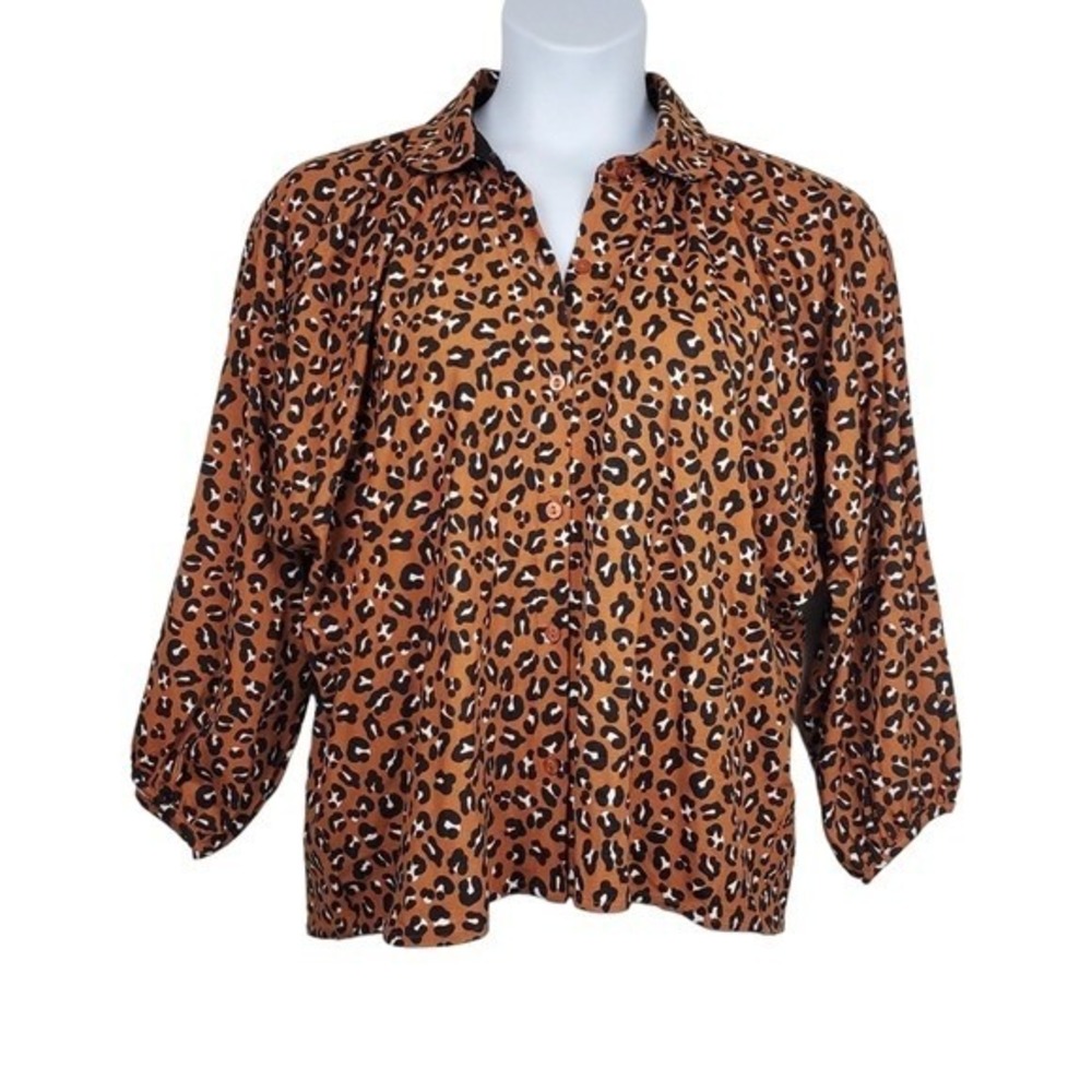 Anthropologie Womens Porridge Leopard Animal Print Button Front Top Size M NWT